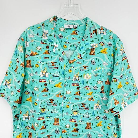 Disney Parks Life shirt men's XL WDW attractions all over printed button down - Picture 2 of 8